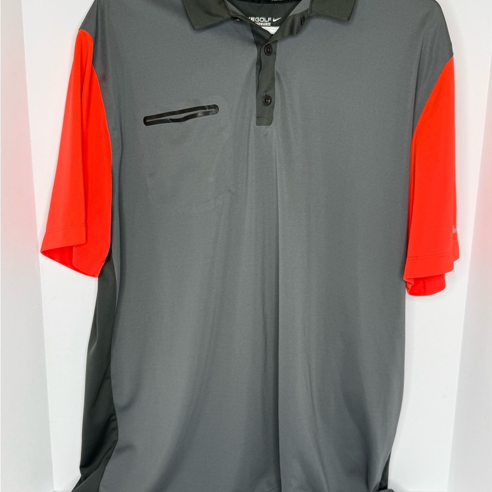 Nike Golf Polo Shirt Mens Extra Large Gray Red Dri-FIT Tour Performance Athletic